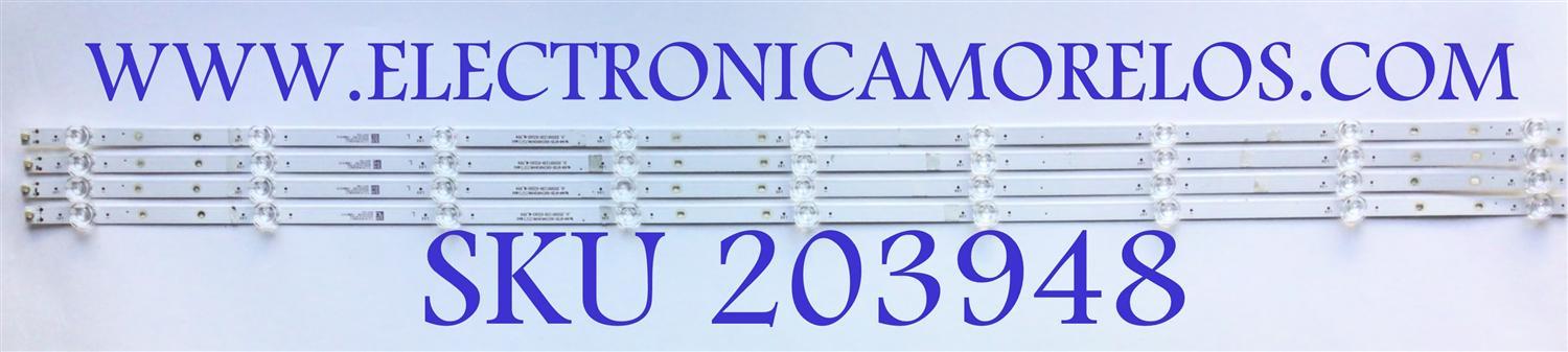 KIT DE LED'S PARA TV SCEPTRE (4 PIEZAS) / NUMERO DE PARTE JL.D55091330-032AS-M_V04 / D55091330-032AS-M / 20200704 / 230101018750 / 1110-40000411 / 94V-0FZD-03E348124HN / PANEL HK550WLEDM-JH0GH / MODELO G55 A558CV-U